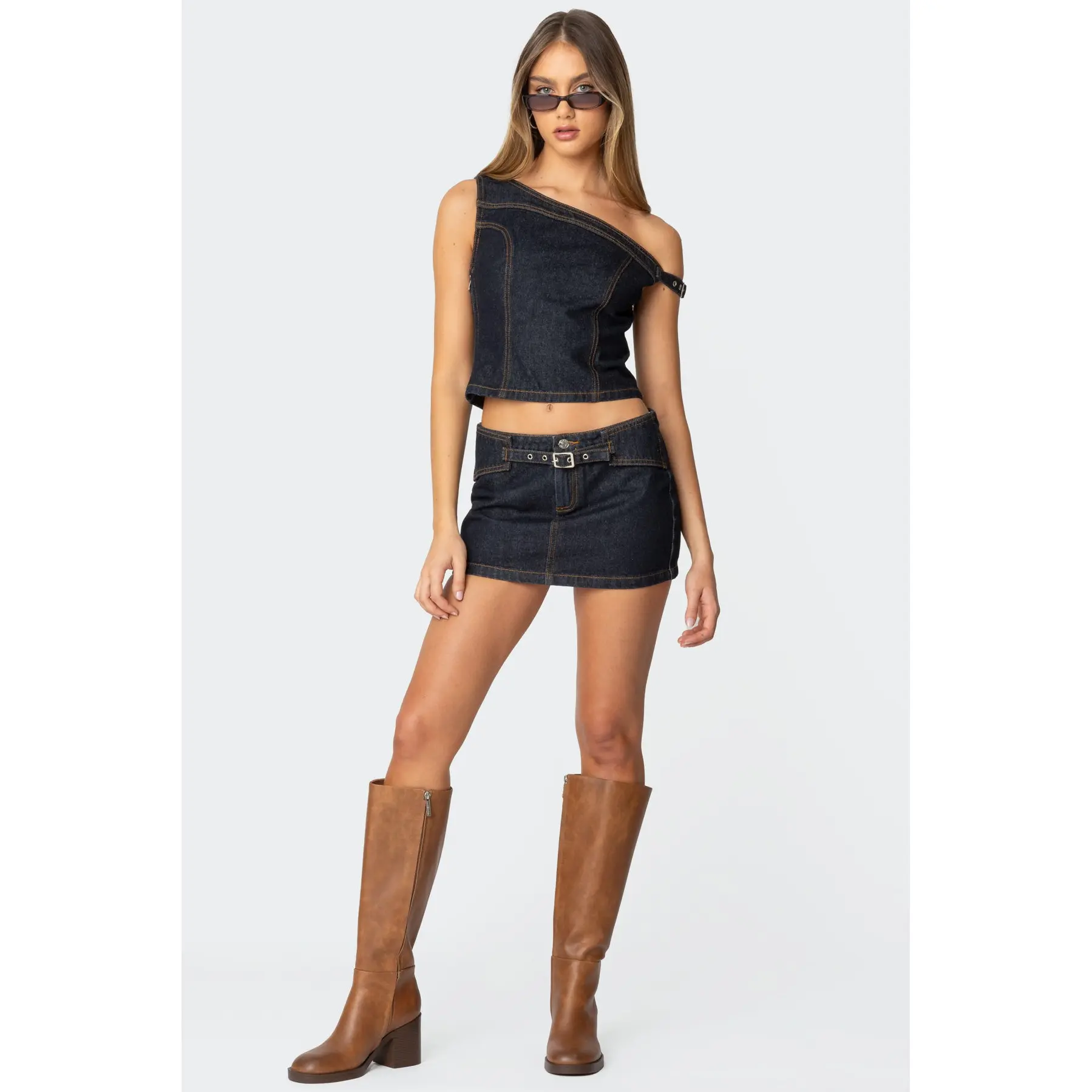 Keira Buckled Denim Mini Skirt