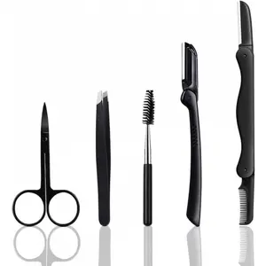 Eyebrow Razor, 5-in-1 Eyebrow Styling Kit, Professional Eyebrow Grooming Set, Eyebrow Trimmer Set for Women and Men, Eyebrow Facial Trimmer, Including Brow Razors Trimmer, Brush, Eyebrow Scissors, Slant Tweezers