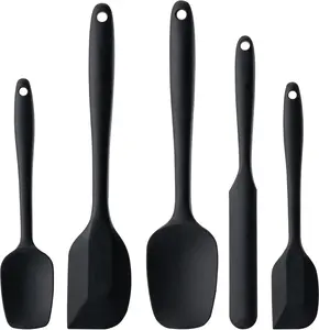 Silicone Spatula Set, 5 Piece Food Grade Rubber Spatulas for Baking, Cooking, and Mixing High Heat Resistant Non Stick Dishwasher Safe BPA-Free (Black)