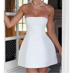 Women Mini Dress, Strapless Backless SolidFit A-line Dress Summer Tube Dress Clubwear tops women tops blouse women European and American style cross-border women's clothing 2025(Sheets)