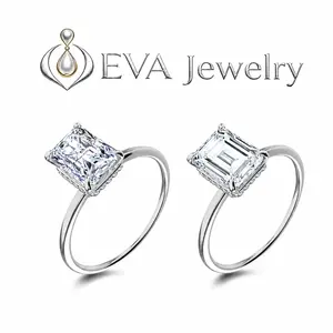 [EVA Jewelry] Emerald Radiant Cut 3CT 925 Sterling Silver Synthetic Moissanite Ring Solitaire Engagement Rings Emerald Cut Solitaire Engagement Ring