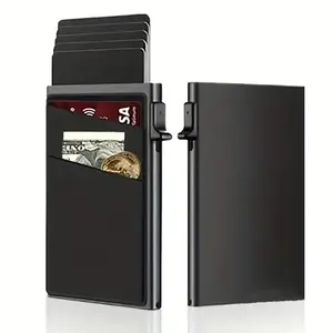 Minimalist Aluminum Alloy Credit Card Holder, Ultra-Slim RFID Blocking Wallet For Men, Multifunctional Money Clip, Automatic Pop-Up Card Holder With Money Pocket, Business Credit Card Case For Notes, Coins, And Card, Purse, Perfect Gift
