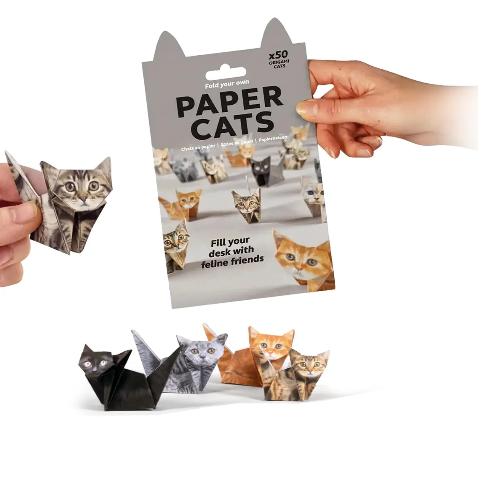 Create Your Paper Cat Paradise! DIY Origami Kit with 50 Pre-Cut Sheets for 3D Cat & Dog Figures. A Charming Papercraft Project for Stress Relief & Desk Decor