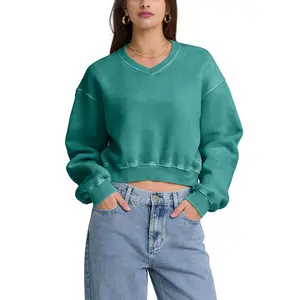 Hatant V-Neck Hoodies Ultimate Comfort Womenswear Causal  Hoodies with Acid Wash V-Neck Pullover Shirt Y2K Inspired Athletic Design Long Sleeve Tops in Soft Fabric for Valentines Day Gifts