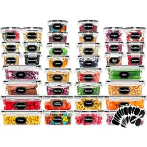 72-Piece Reusable Plastic Food Storage Containers Set - 36 Containers with Airtight Silicone-Enhanced Lids, Leak-Proof, Lightweight Square/Round/Rectangle Kitchen Home Organizers for Pantry, Meal Prep