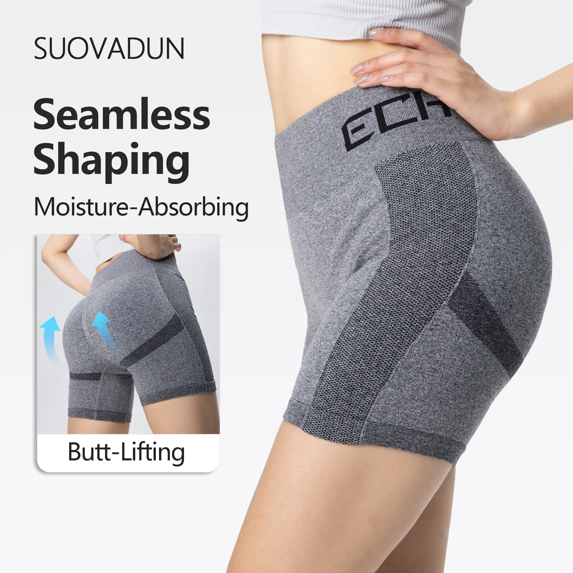 SUOVADUN Women's High-Elastic Seamless Athleisure Compression Shorts, High-Waist Butt-Enhancing Biker Shorts with Mesh Panels, for Yoga Gym Running Sports DK005, Athleisure Shorts