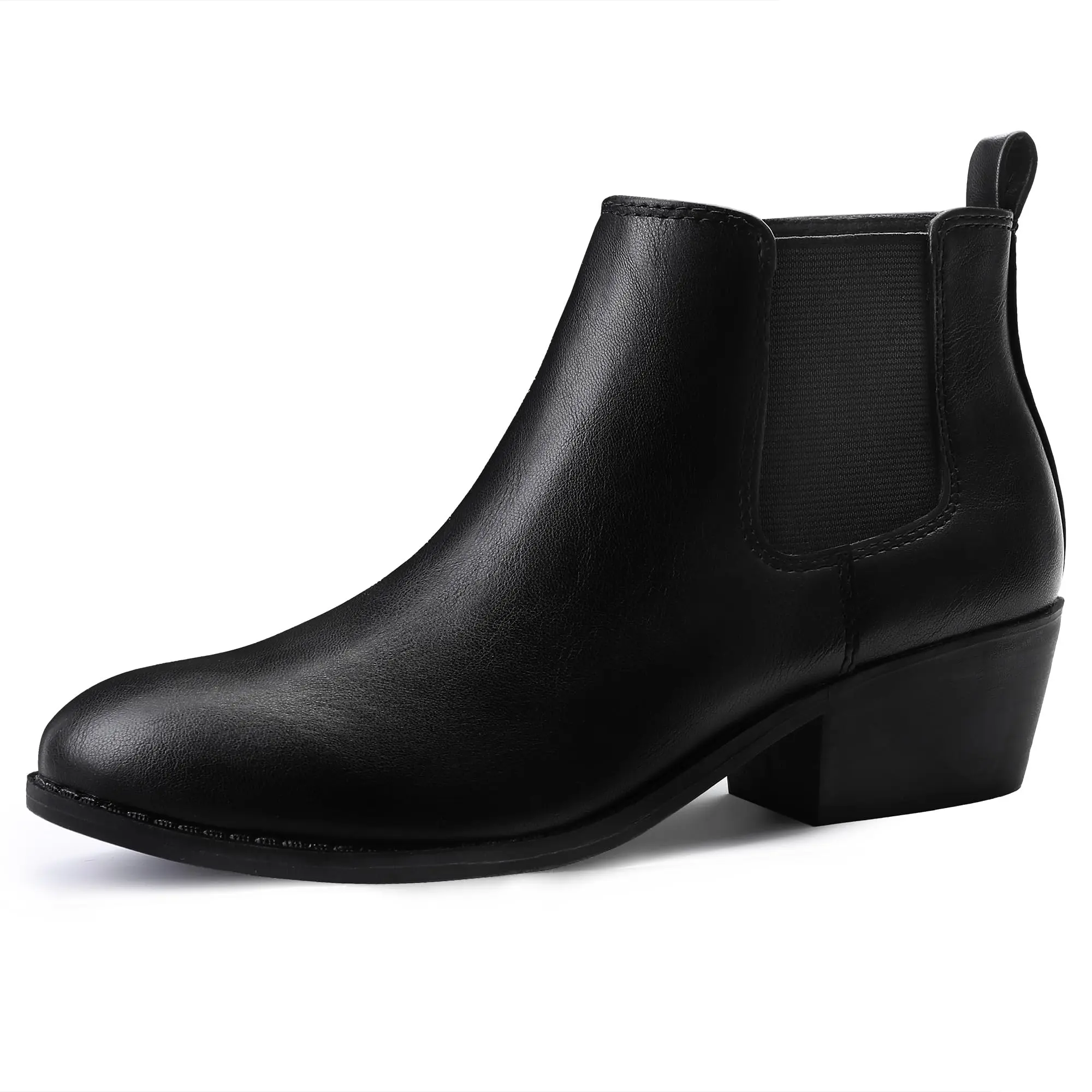 Women's Minimalist PU Leather Round Toe Low Cuban Heel Ankle Booties - Side Zip Walking Shoes, Plain TPR Sole Elegant Classic Shoes for Bedroom Use, TikTok Shop Back to School