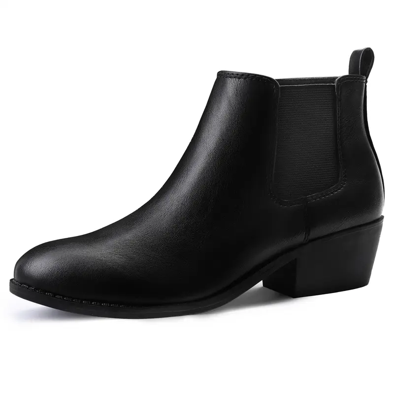 Women's Chef Chelsea Ankle Booties Low Heel Side Zip Walking Footwear Classic Stylish PU Leather Black or Brown for Bedroom Use Fashionable