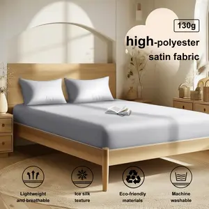 130GSM Satin Bed Sheet Set - Fitted Sheet & 2 Pillowcases, Queen Size, Wrinkle Resistant, Machine Washable, Luxury Soft Bedding Set, Shiny Smooth Sheets for Bedroom