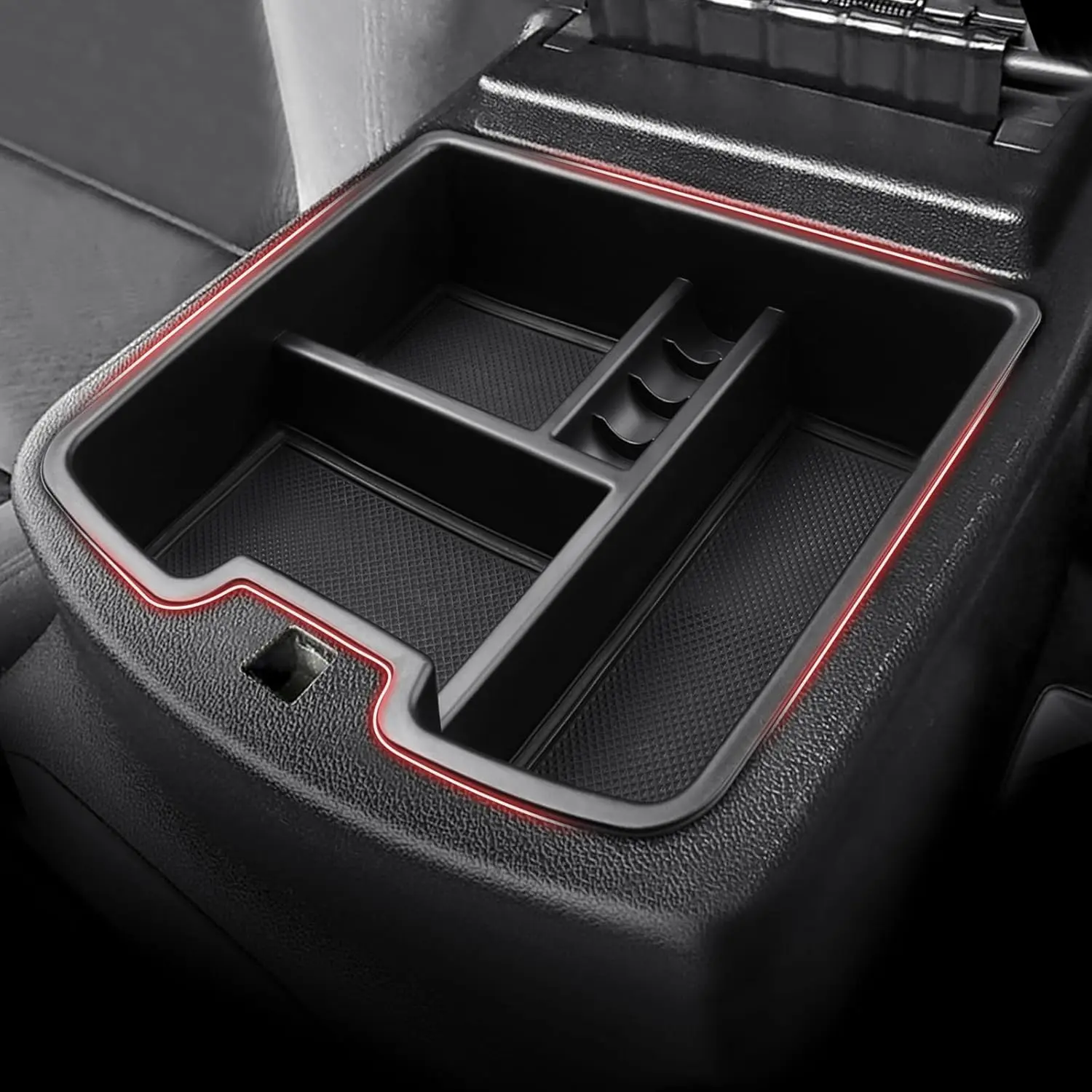 KUST Center Console Organizer - Armrest Secondary Storage Insert Tray with 2 Color Mats for 2007-2013 Chevrolet Silverado/GMC Sierra 1500 2500 3500, Round Floor Mount Auto Accessories, Car Interior Stowing & Tidying Accessories for Car, Car Interior Acces