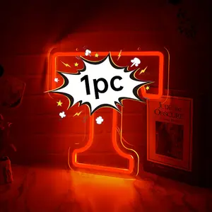 LED T Neon Sign with Silicon Strip - USB-Powered, Touch-Safe Indoor Comic Theme Neon Lamps, Wall Decor, Ideal for Sports Fans