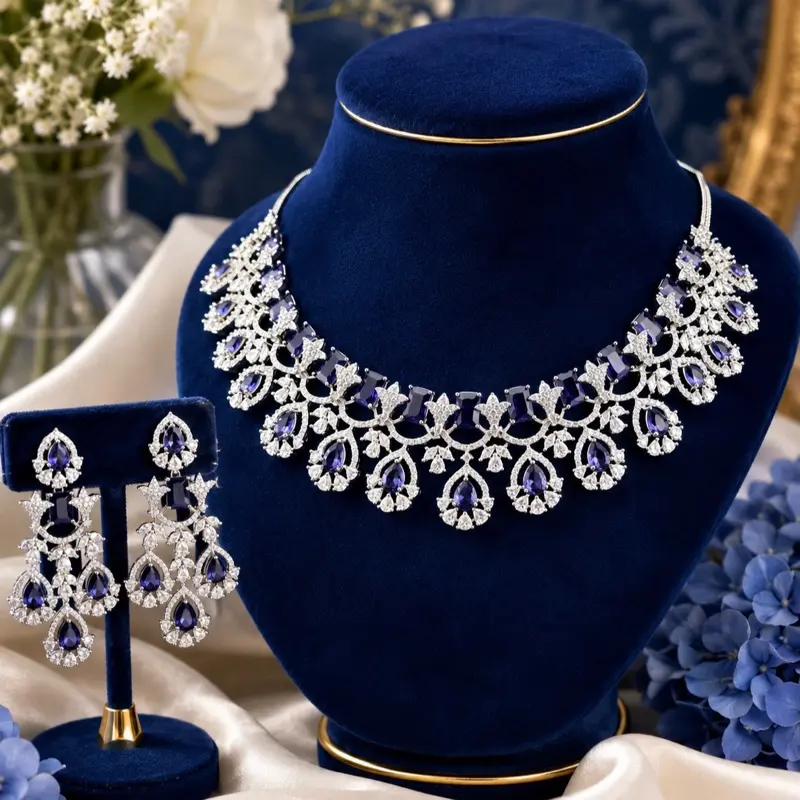 American Diamond (AD) Necklace & Earrings Set | Luxury Bridal Jewelry