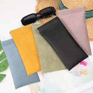 5 pack Soft Leather Eyeglass Cases Portable Sunglasses Pouch anti-scratch Eyeglass Case Squeeze Top Leather Glasses Case Travel Glasses Case for Women, Men tiktokshopspringglowup