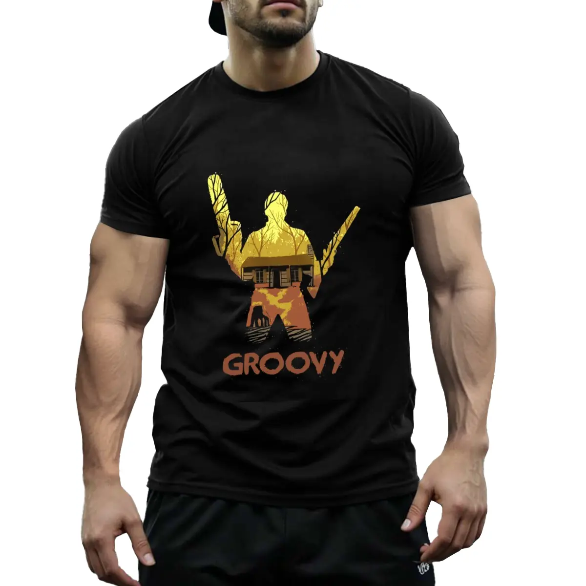 Men's Black Ash vs. The Evil Dead T-Shirt - Army of Darkness Inspired, Casual Cotton Tee with Grovy Graphic Print, Short Sleeve, Round Neck Visual Tee Stretchy Fabric