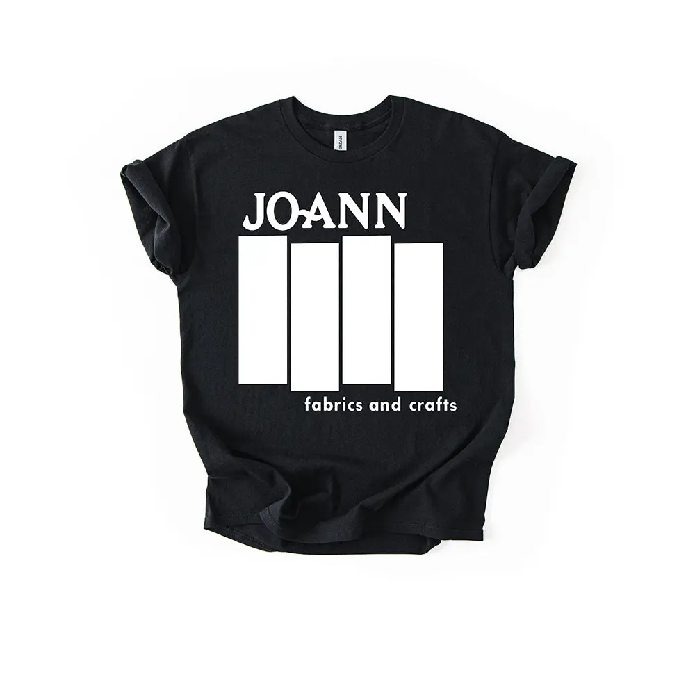 Joann Fabric Flag on black, punk satire unisex t-shirt for crafter. S-5xl