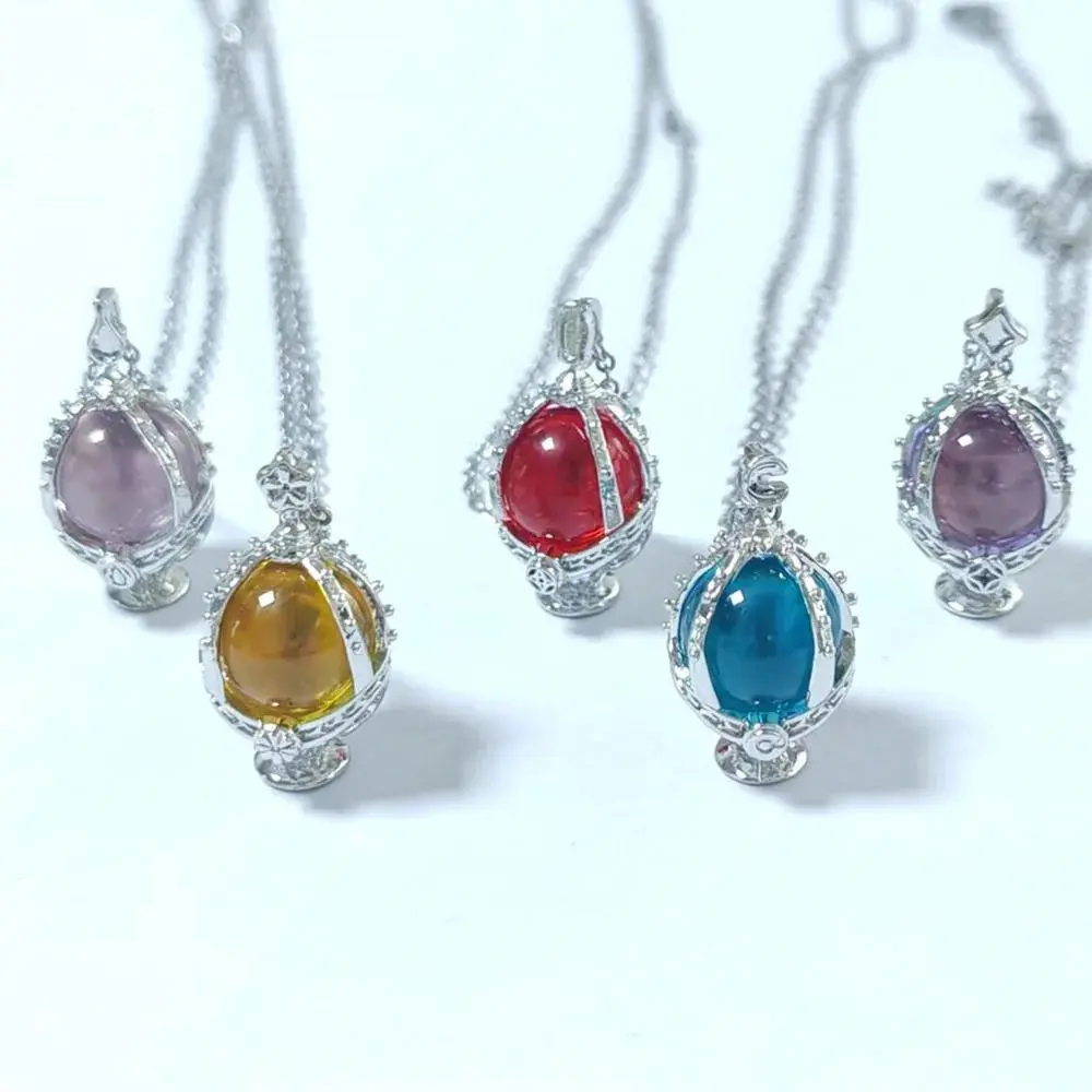 Anime Puella Magi Madoka Magica Cosplay Crystal Gem Necklace - Kaname Madoka Akemi Homura Themed Metal Chain Choker, Fashion Costume Jewelry Accessory