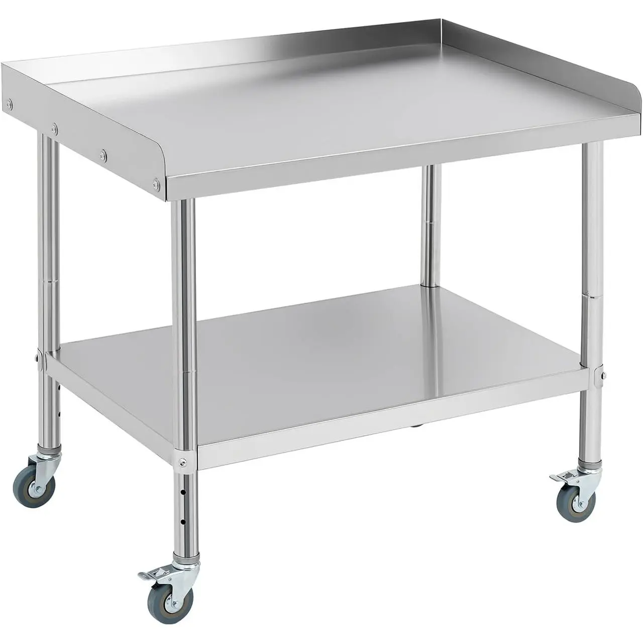 Stainless Steel Barbecue Grill Stand Table - Heavy-Duty Thick 36"x24"x30", 2-inch Spill-Proof 3-Sided Backsplash, Rounded Edges, Adjustable Legs, Removable Panel, 660 lbs Capacity, for Restaurant, Outdoor BBQs