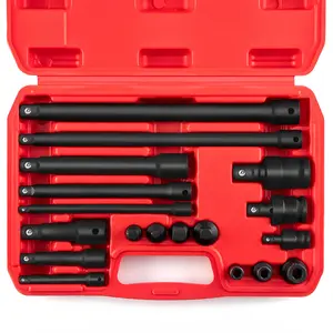 18Pcs Cr-Mo Steel Impact Socket Accessory Kit - 1/4", 3/8", 1/2" Drive Extension Bars, Universal Swivel Joint, Socket Reducer Adapters for Automotive Repair, Household Maintenance