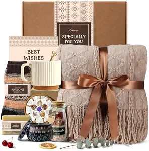 Coralogo Spa Gift Basket for Women – Unique Bohemian Basket with Soft Blanket, Warm Socks & Blank Card, Relaxing Self-Care for Her, Wife, Mom, Birthday or Get Well Soon