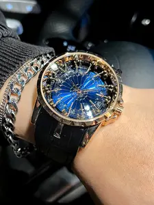 Luxury Elegant Men's Watch, Trendy Watch, Modern Fashionable Wristwatch, Round Analog Quartz Dial, Alloy Case, Mineral Glass, Buckle Closure, Fashion Accessory Gift