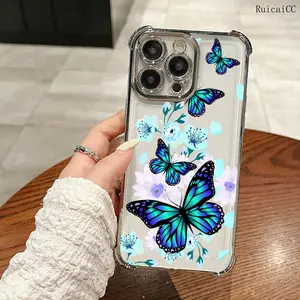 Butterfly Floral Pattern phone case Suitable for iPhone 16/15/14/13/12/11 Pro Max Plus electroplated anti drop soft case phone case Protector Screen Protector Protection Protective Cover Smartphone Casing Cellphone Shockproof