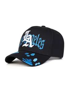 Unisex Gothic La Los Angeles Baseball Cap, Adjustable Sun Protection Casual Hat, Fitted Asymmetrical Design for Spring & Fall, Polyester Sports Hat