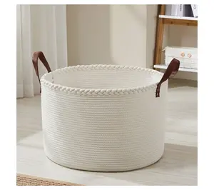 Ornavo Home XL Rope Laundry Storage Basket w/ Leather Handles