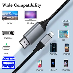 Lightning to HDMI Adapter Cable for iPhone, iPad to TV, 1080P HD Display, Sync Video and Sound, Plug and Play, 6.6,13.2FT, Grey, iPhone  Electronic  Accessories