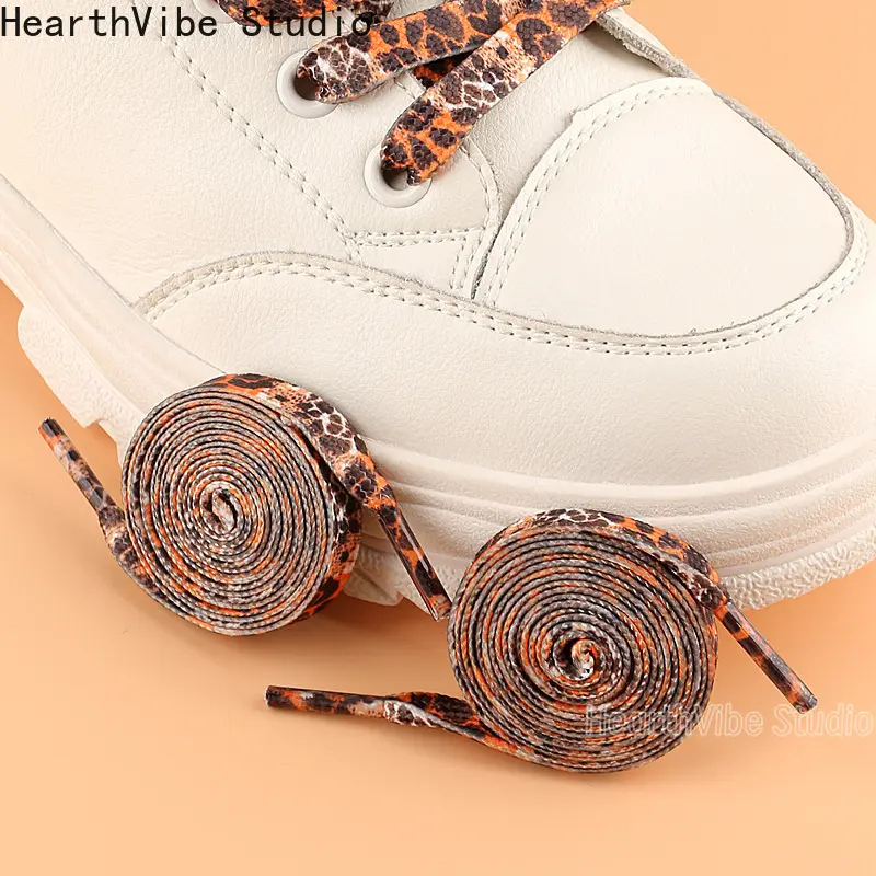 Flat Leopard-Print Canvas Shoelaces, Lightweight Unisex Shoe Strings for Fashion Sneakers and Casual Shoes, Shoe Strings For Sneakers