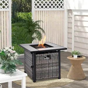 Ovios 30'' Patio Fire Pit Table, Outdoor Propane Gas Fire Table with Tabletop and Hidden Tank Storage, Heating Firepit Table for Backyard Garden Deck Porch Conversation Set Furniture