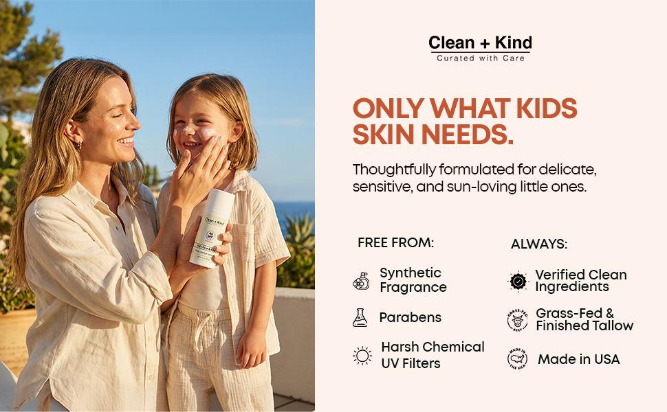 Clean + Kind Kids Tallow Mineral Sunscreen SPF 40 — Zero Toxins, Reef-Safe, Gentle for Babies & Kids 6M+ | 3.4 oz