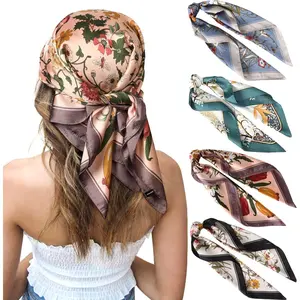 4 Pcs 27 Inches Silk Feeling Square Head Scarf - Satin Square Head Scarves for Women Hair Bandanas
