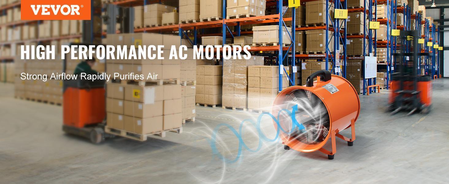 VEVOR Portable Ventilator,  10 inch Heavy Duty Cylinder Fan with 33ft Duct Hose, 380W Strong Shop Exhaust Blower 1893FM, Industrial Utility Blower for Sucking Dust, Smoke, Smoke Home/Workplace