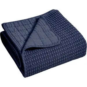 Mills Modern Navy Cotton Waffle Throw, 50x60in Blanket for Bedding & Soft Furnishings