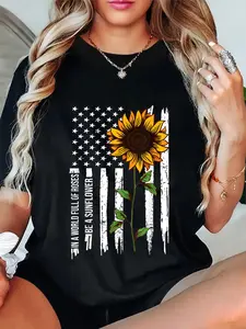 100% Cotton In A World Full Of Roses Be A Sunflower American Flag T-Shirt