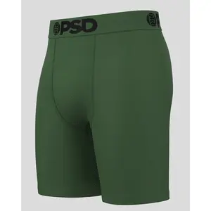 PSD Mens Olive Green Solid Boxer Brief - Standard Length 7 Inch Inseam, Soft and Breathable Poly Blend Fabric