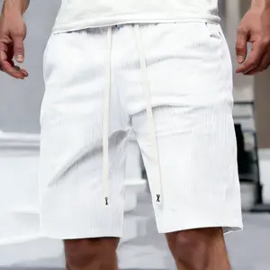Men's Summer Cargo Shorts White Vertical Stripe Loose Fit Drawstring Casual Pants with Three-Dimensional Pockets Knee Length Comfortable Trendy