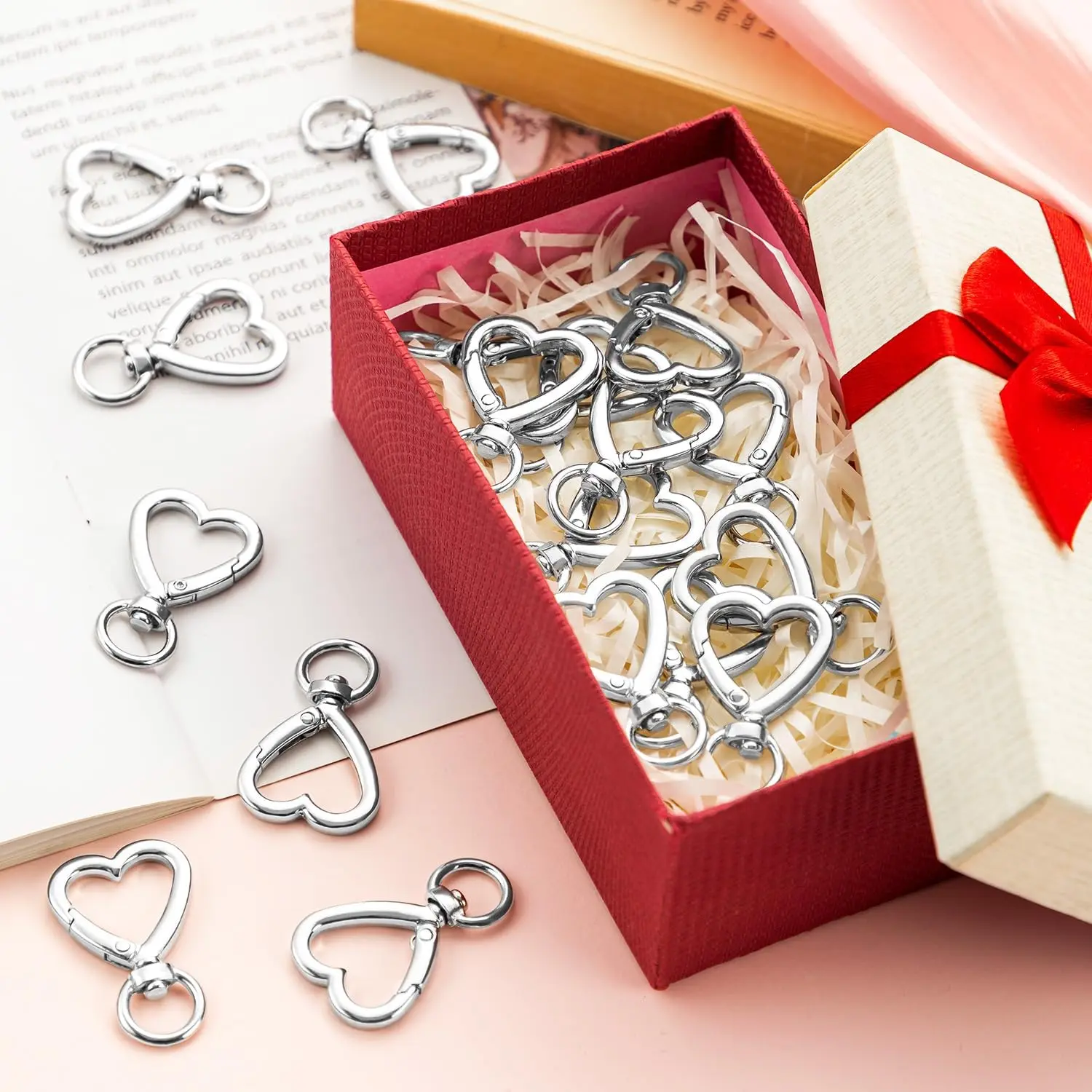 Keychain Clips, 30 Pcs Heart Shaped Zinc Alloy Rotating Snap Hook Buckles - 2.5 cm, for DIY Crafts & Father's Day Gifts