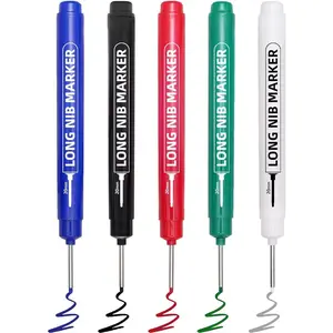 5 count Long Nib Marker Pens, 20mm Deep Hole Marker Pens, Quick Dry &  Construction Markers, Long  Markers for Metal, Steel, Tile, Glass, Carpenter Marking Pen for Woodworking