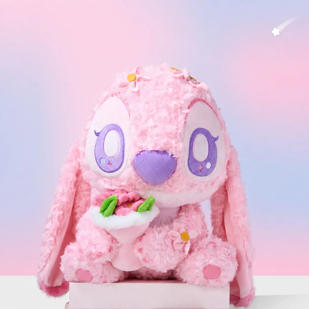 MINISO Disney Lilo & Stitch Angel Sitting Plush Toy - Soft Pink Petal Plush Experiment 624 Alien Doll, Cute Animal Design Cute Stuffies Stuffed Animal Gifts for Fans Kids Birthday, Back To School