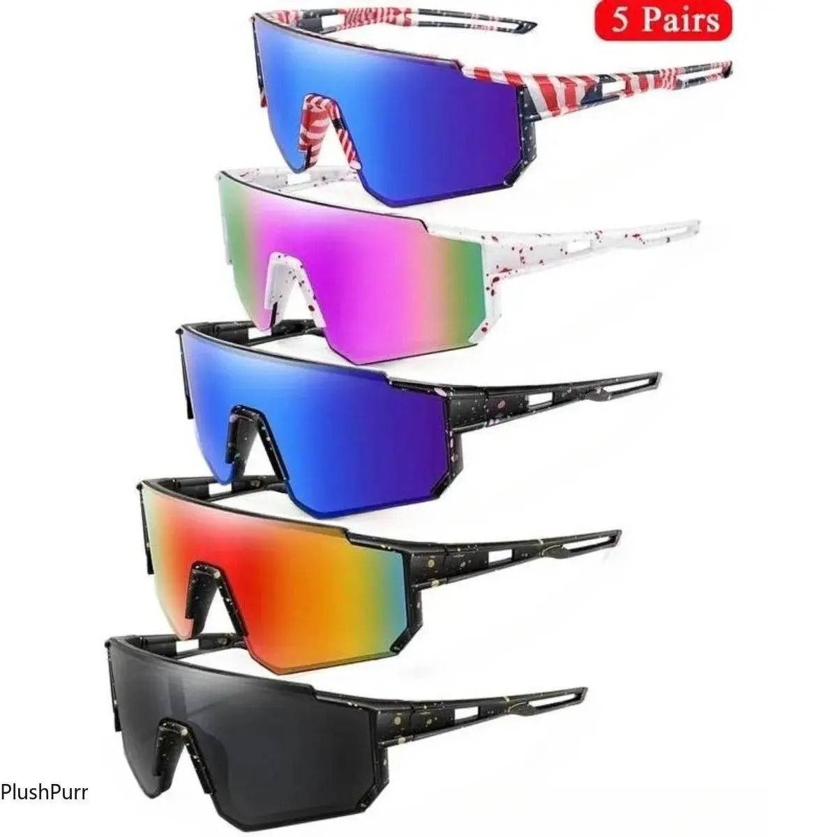 Unisex Sporty Running Sunglasses, 5-Pack Set with UV400 Protective PC Lenses for Cycling and Outdoor Sports, Sports Eyeglasses