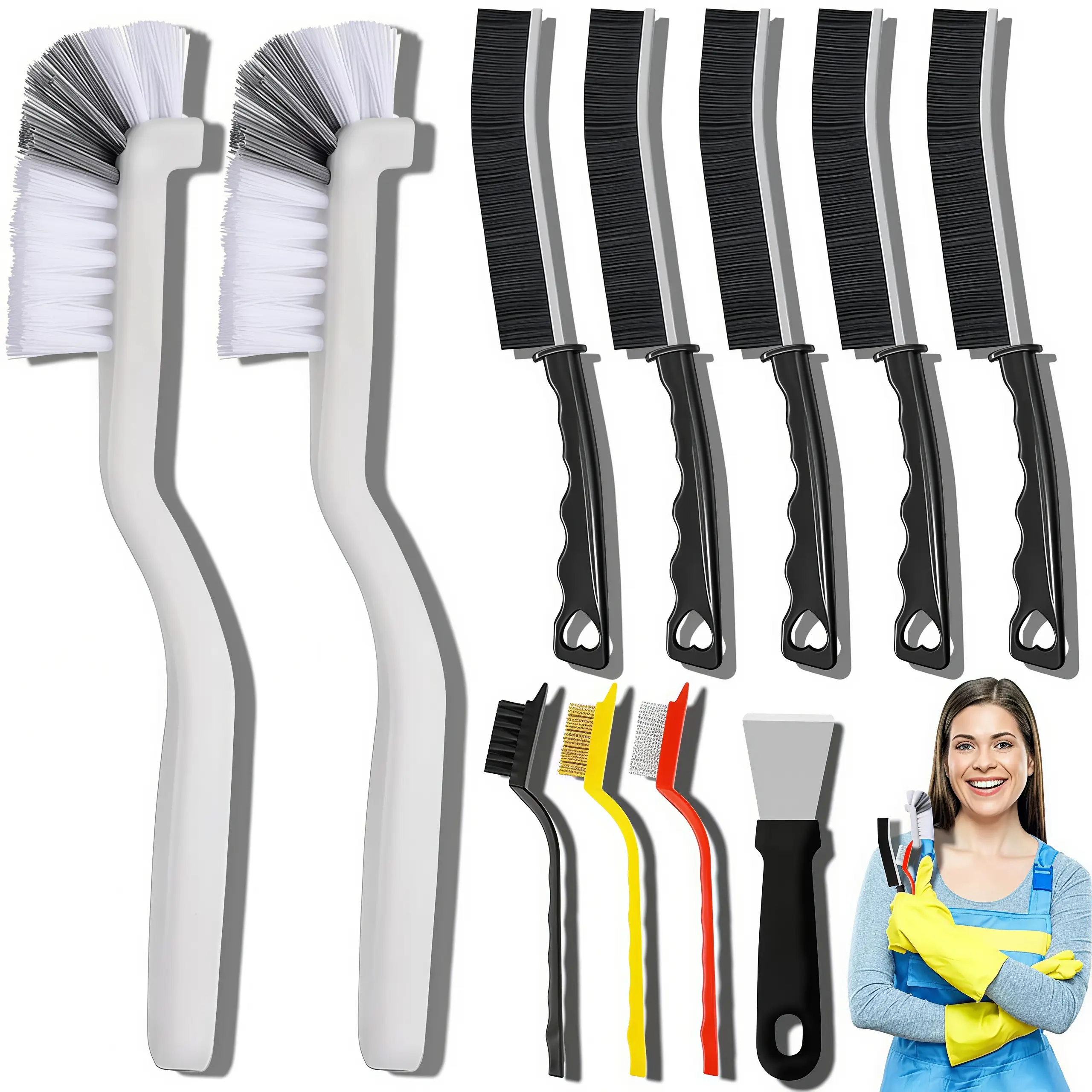 LMMAKE 1SET Crevice Cleaning Brush Kit, Stiff Bristle Brushes for Kitchens, Bathrooms, Corners, Grout, Sinks, Cups, Teapots, Bottles, Blenders