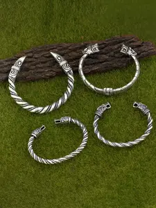 4 Pcs Vintage Norwegian Wolf Head Odin Crow Beak Cuff Bracelets Set, Cuff Bangle Set, Elegant Jewelry Bracelet, Fashionable Casual Jewelry for Men and Women, Party Accessories Gift