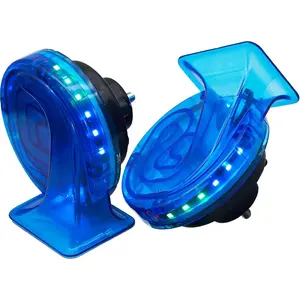 12V Loud Waterproof LED Horn Dual Tone Universal Fit Car Motorcycle Truck Replacement Kit with Transparent Color Light Blue Red Amber for Vehicle