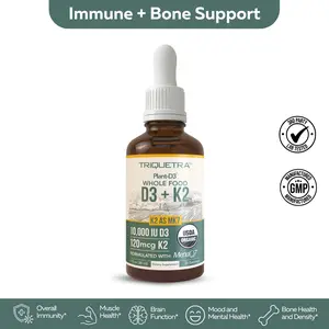 Organic Plant D3 + K2 - 10,000 iu D3 - All-Trans MK7 from MenaQ7 (120 mcg K2) - 100% Organic & Plant-Based Sublingual D3 Drops (Cholecalciferol) Healthcare Vitamin