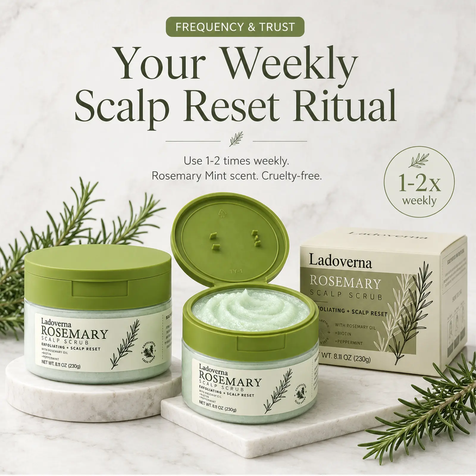Rosemary & Sea Salt Scalp Scrub with Biotin - Haircare Deep Clean Exfoliator for Oily Hair, Removes Buildup, Refreshes Roots, Adds Volume