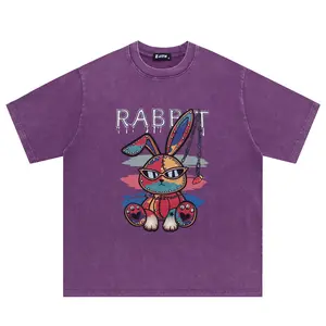 LAIXTON Men's Graphic Tees Shirt Unisex Cotton Oversized T-Shirt Short Sleeve Vintage Streetwear Casual Tee Top - Rainbow Rabbit