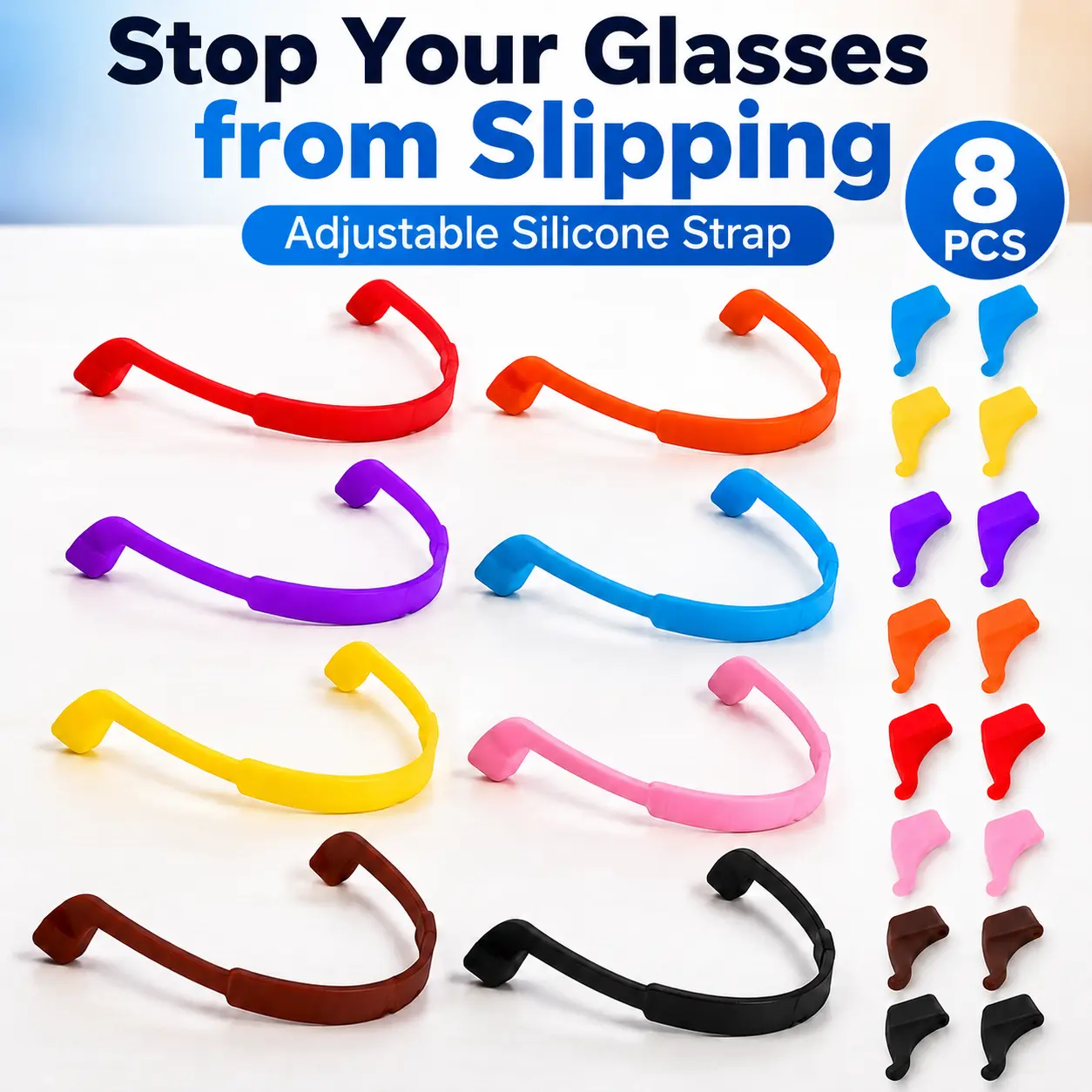 Stop Your Glasses from Slipping  Adjustable Silicone Strap (2-Pack) - The Secure Eyewear Retainer for Running, Hiking, Work & Daily Wear