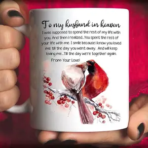 Mug To My Husband In Heaven, Cardinal Coffee Mug, Cardinal Bird Gift, Memory Husband Mugs 11oz White