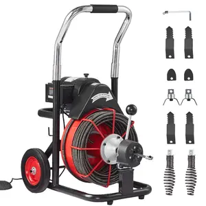 VEVOR Drain Cleaner Machine 100FTx 1/2 Inch, Auto Feed Sewer Snake Auger on Wheels, 550W Portable Drain Cleaning Machine with 8 Cutters Air - activated Foot Switch for 2 to 4 PipesVEVOR Super Brand Day